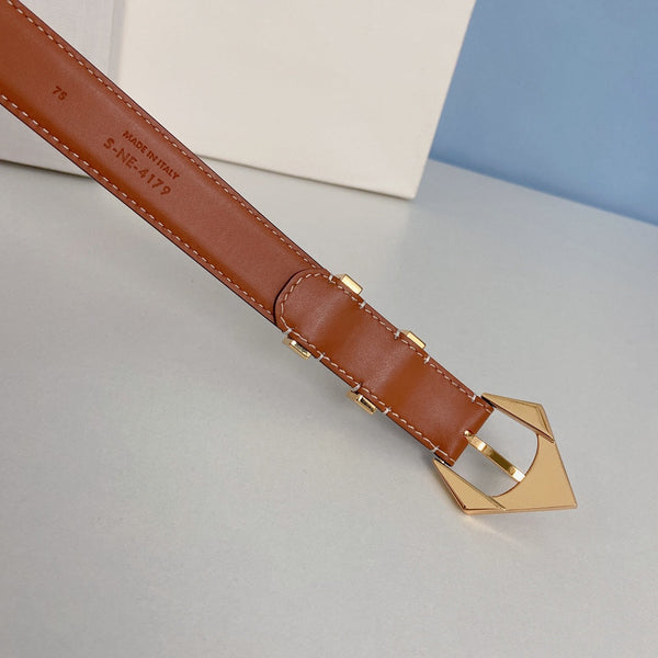 Medium Spike Belt 25mm Tan Calfskin Loop Gold Ghw