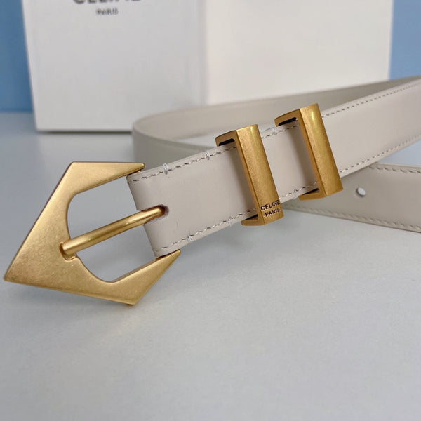 Medium Spike Belt 25mm White Calfskin Loop Gold Gold Finishing