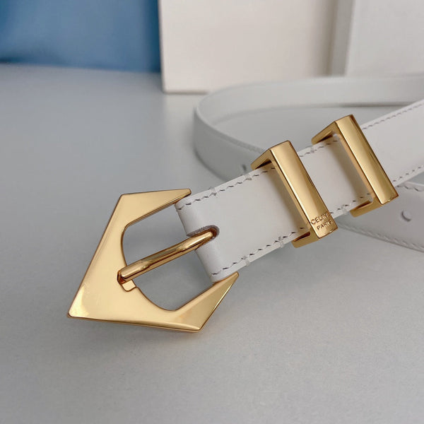 Cintura Spike Media 25mm Pelle di Vitello Bianca Passante Oro Ghw