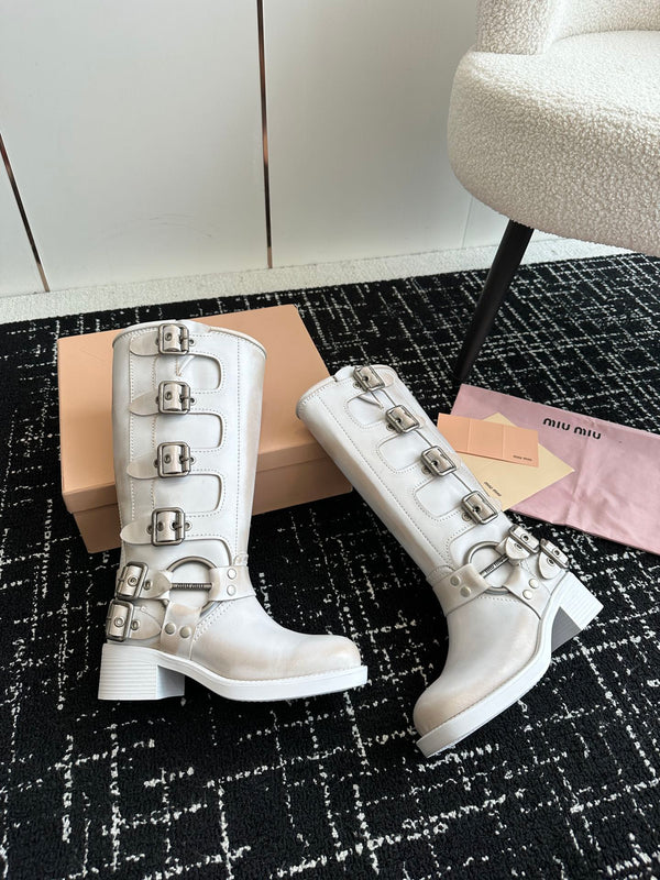 Miu Classic Runway Boots Dirty White Cowhide 455904