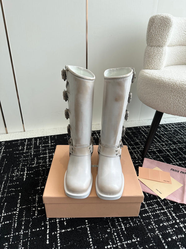 Miu Classic Runway Boots Dirty White Cowhide 455904