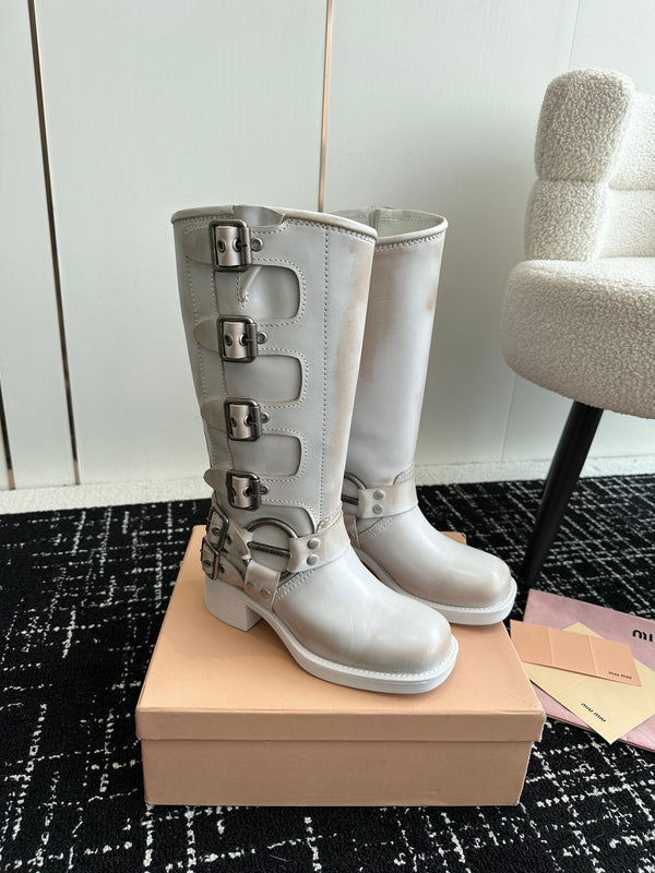Miu Classic Runway Boots Dirty White Cowhide 455904