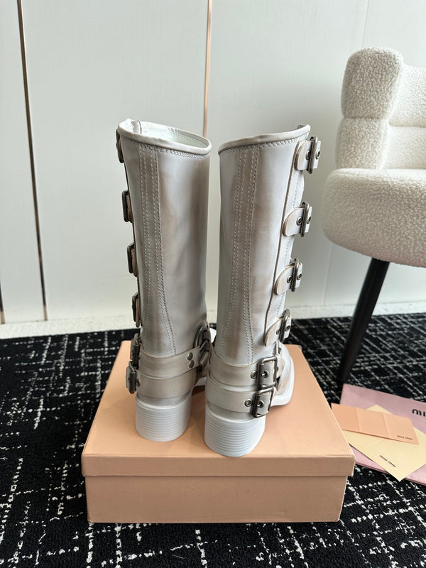 Miu Classic Runway Boots Dirty White Cowhide 455904
