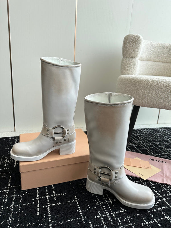 Miu Classic Runway Boots Dirty White Cowhide 455904