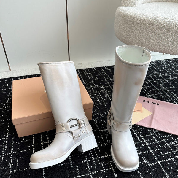 Miu Classic Runway Boots Dirty White Cowhide 455904