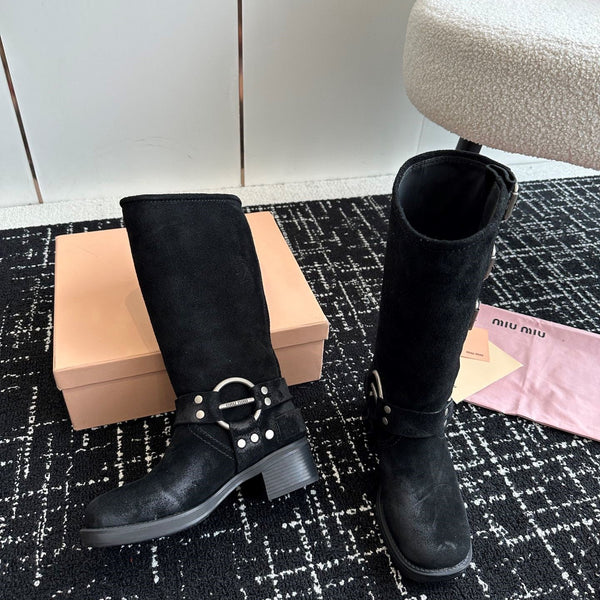 Miu Classic Runway Boots Black Suede 455905