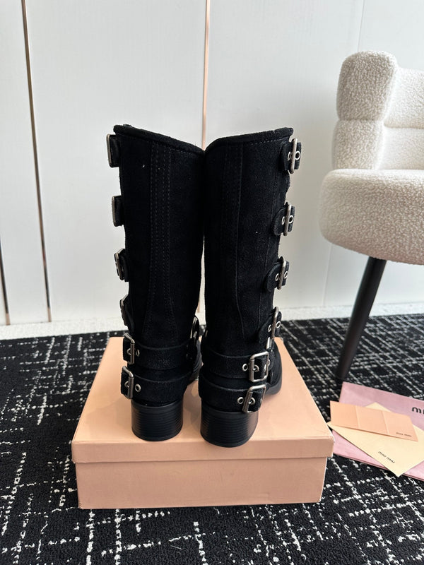 Miu Classic Runway Boots Black Suede 455905