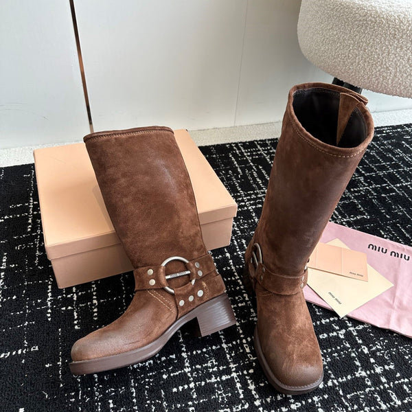 Miu Classic Runway Boots Brown Suede 455906
