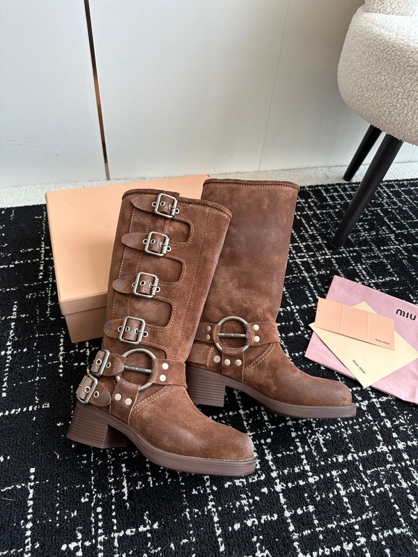 Miu Classic Runway Boots Brown Suede 455906