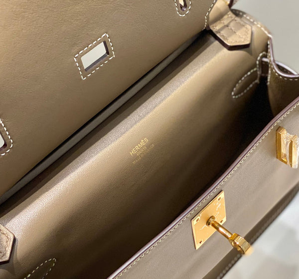 KELLY 23CM JYPSIERE BROWN LEATHER CROSSBODY BAG GHW