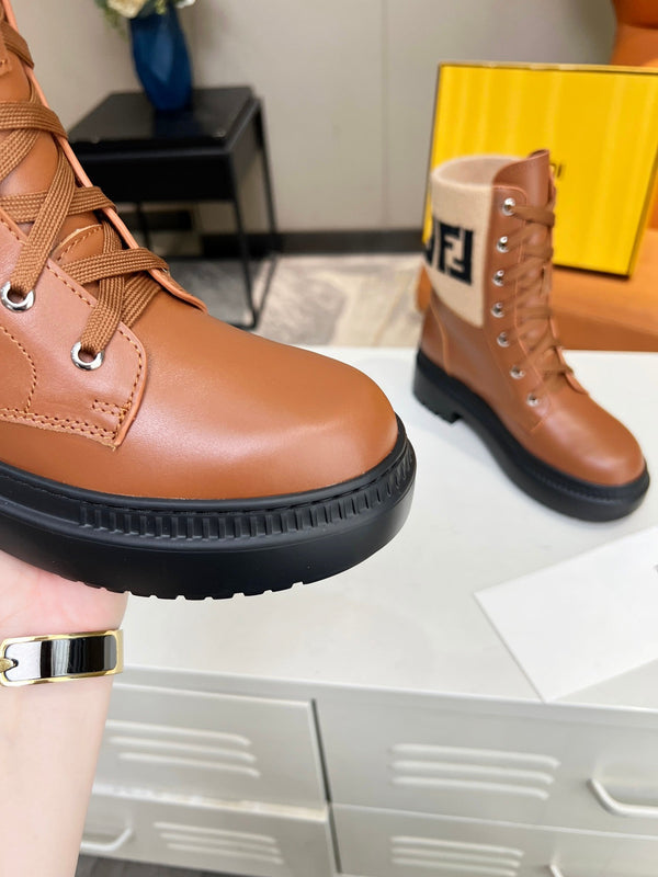 FENDI MARTIN BOOTS IN BRONZE BROWN CALFSKIN AND FUR