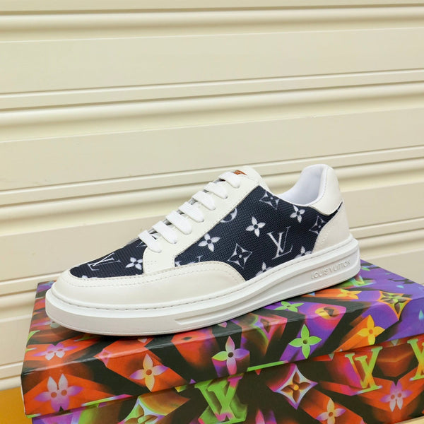 LV TRAINER SHOES BLACK MONOGRAM JACQUARD AND WHITE CALFSKIN