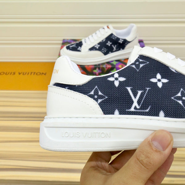 LV TRAINER SHOES BLACK MONOGRAM JACQUARD AND WHITE CALFSKIN