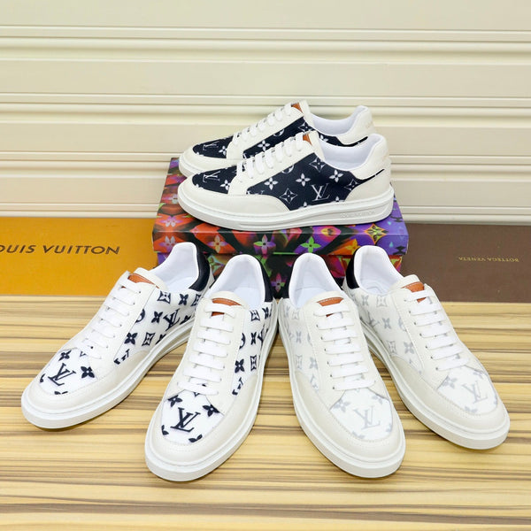 LV TRAINER SHOES BLACK MONOGRAM JACQUARD AND WHITE CALFSKIN