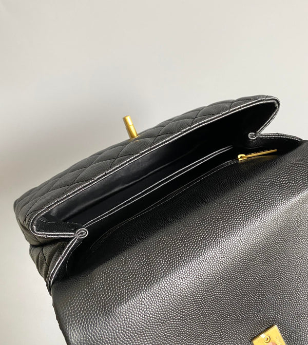 coco handle flap bag 23cm black quilted caviar gold hardware