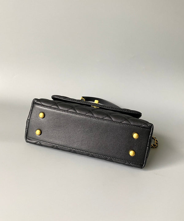 coco handle flap bag 23cm black quilted caviar gold hardware
