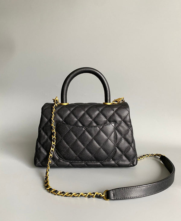 coco handle flap bag 23cm black quilted caviar gold hardware