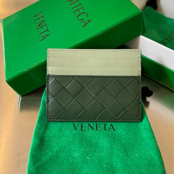 BV Credit Card Case Sage Green Intrecciato Leather