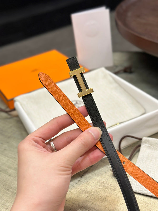 HM FOCUS BUCKLE & REVERSIBLE BLACK AND ORANGE LEATHER STRAP 13MM GOLD HARDWARE