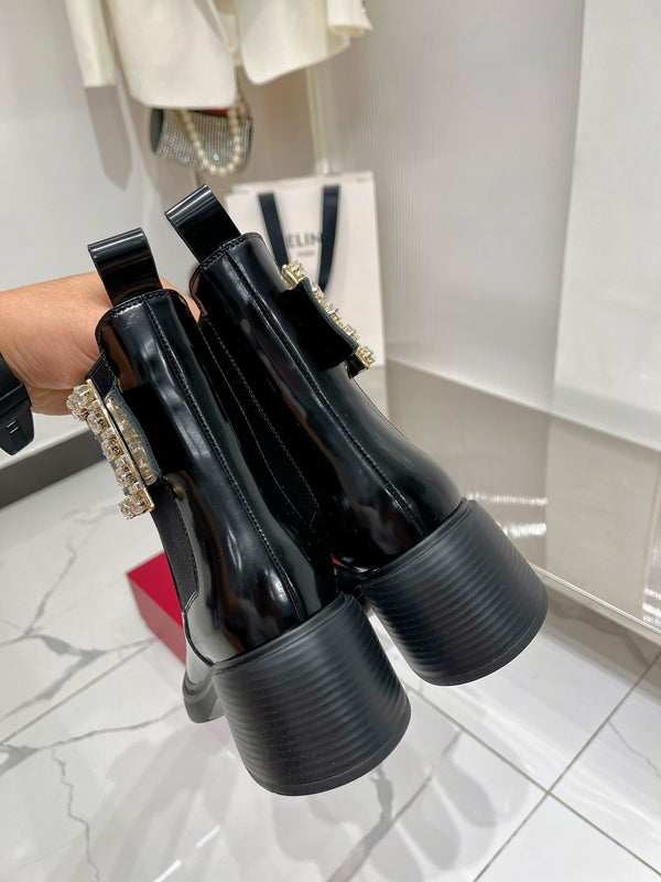 Viv Short Diamond Boots Black Cowhide 365202