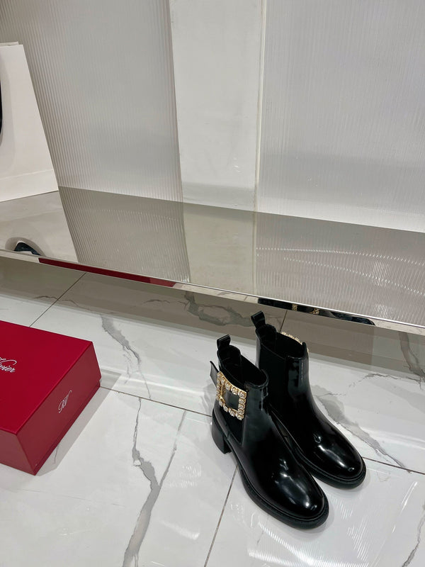 Viv Short Diamond Boots Black Cowhide 365202