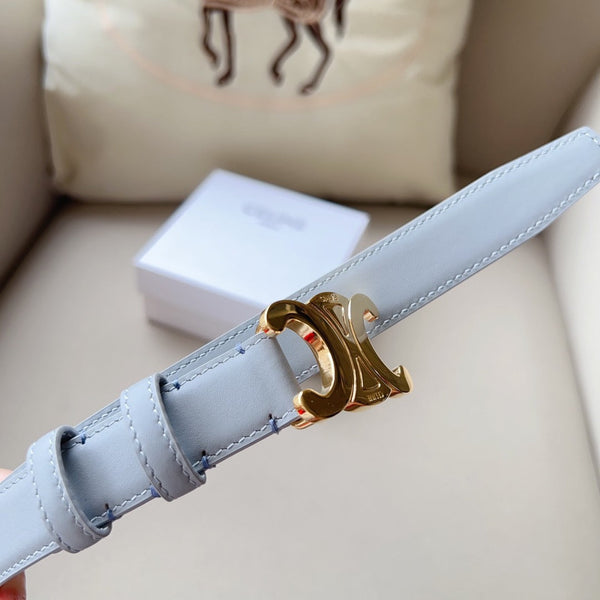 Medium Triomphe Belt 25mm Baby Blue Calfskin Ghw