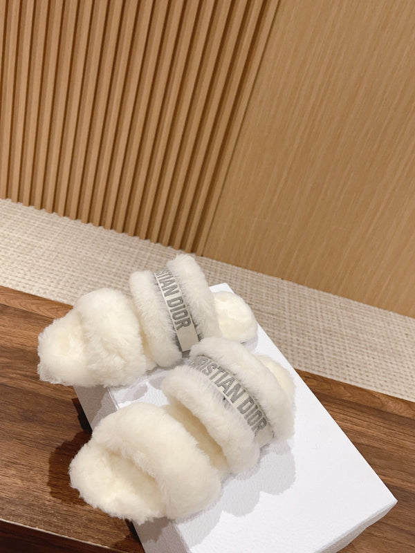 CD Sandal White Grey Fleece And Canvas Fabric