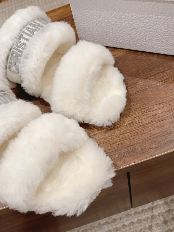 CD Sandal White Grey Fleece And Canvas Fabric