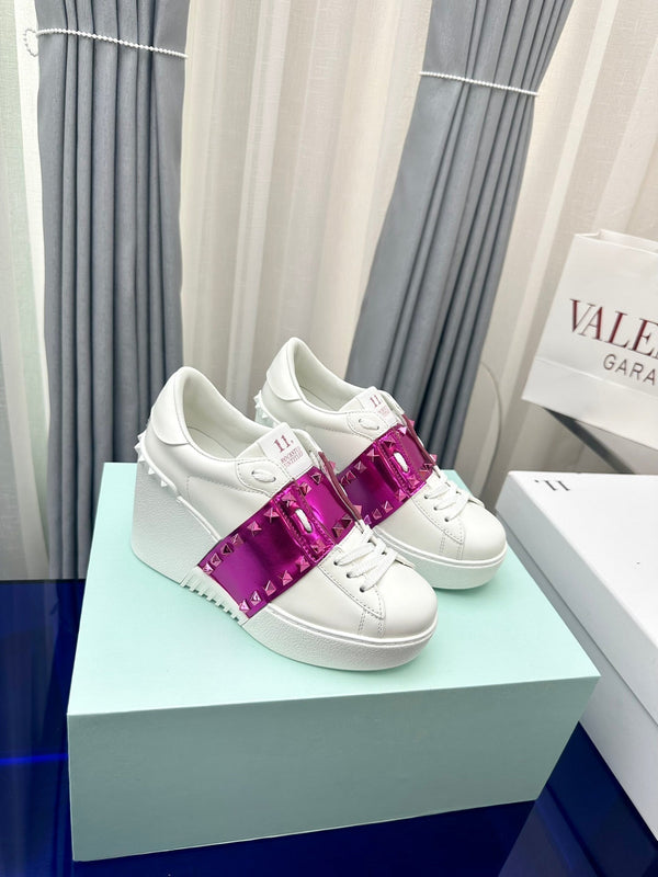 SNEAKER FLATFORM ROCKSTUD UNTITLED IN PELLE DI VITELLO BIANCO MIX MAGENTA VIOLA