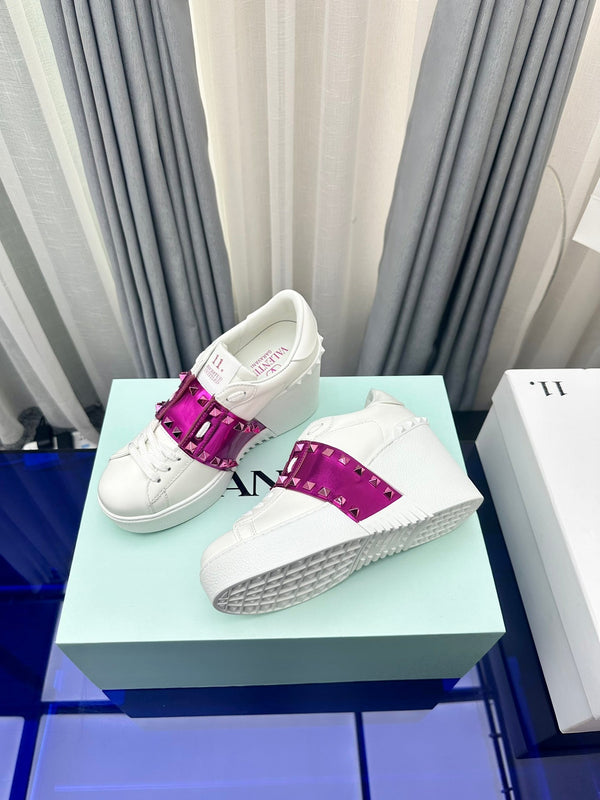 SNEAKER FLATFORM ROCKSTUD UNTITLED IN PELLE DI VITELLO BIANCO MIX MAGENTA VIOLA