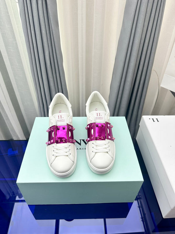 SNEAKER FLATFORM ROCKSTUD UNTITLED IN PELLE DI VITELLO BIANCO MIX MAGENTA VIOLA