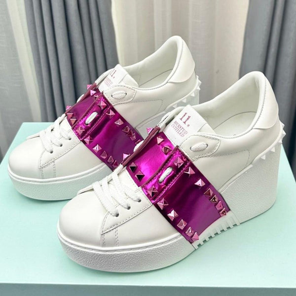 SNEAKER FLATFORM ROCKSTUD UNTITLED IN PELLE DI VITELLO BIANCO MIX MAGENTA VIOLA