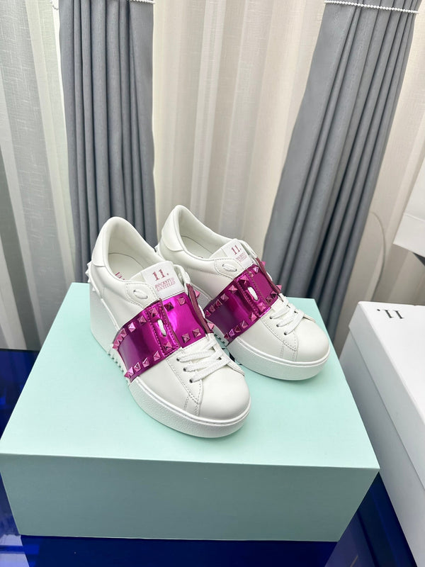 SNEAKER FLATFORM ROCKSTUD UNTITLED IN PELLE DI VITELLO BIANCO MIX MAGENTA VIOLA