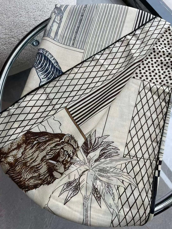 Square Scarf 140 CM In Black Mix White Silk 385353