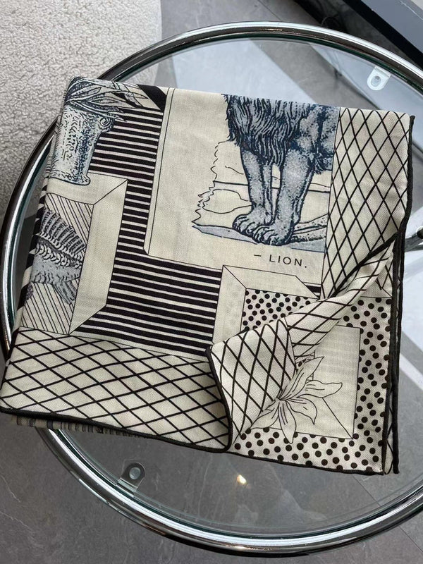 Square Scarf 140 CM In Black Mix White Silk 385353