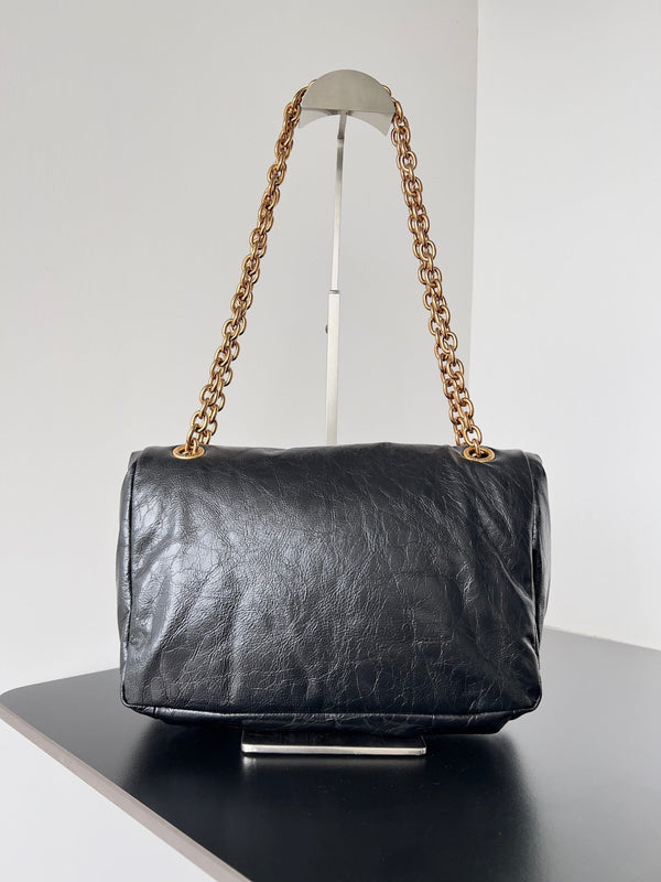 MONACO SMALL BAG 28 IN BLACK ARENA CALFSKIN GOLD HARDWARE