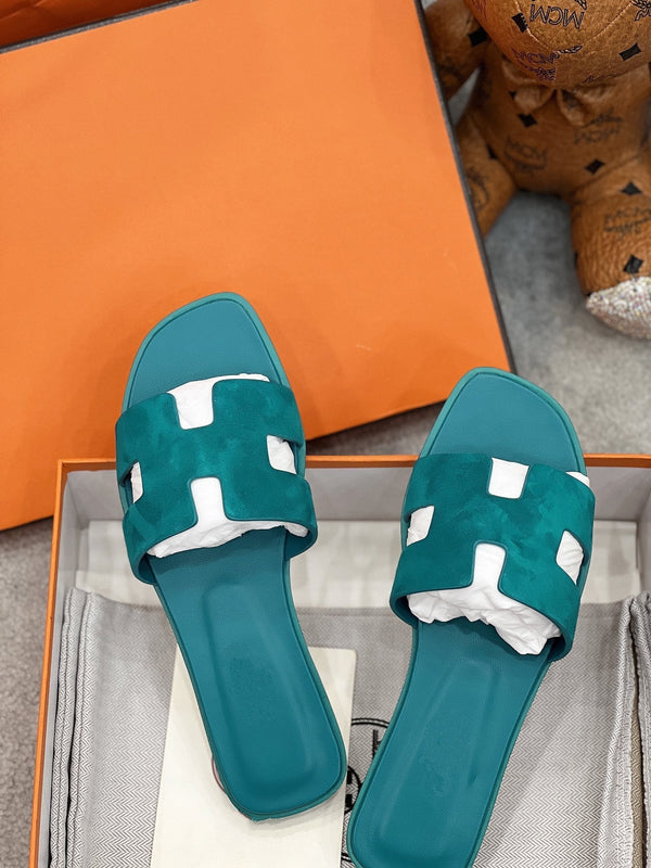 0ran sandal teal blue suede goatskin