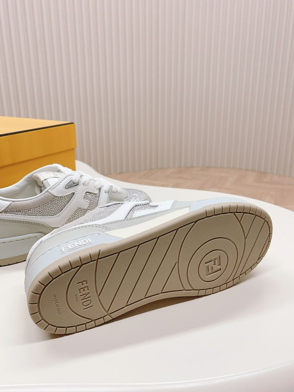 FENDI CASUAL SNEAKER IN GREY CALFSKIN ATTACH RHINSTONES