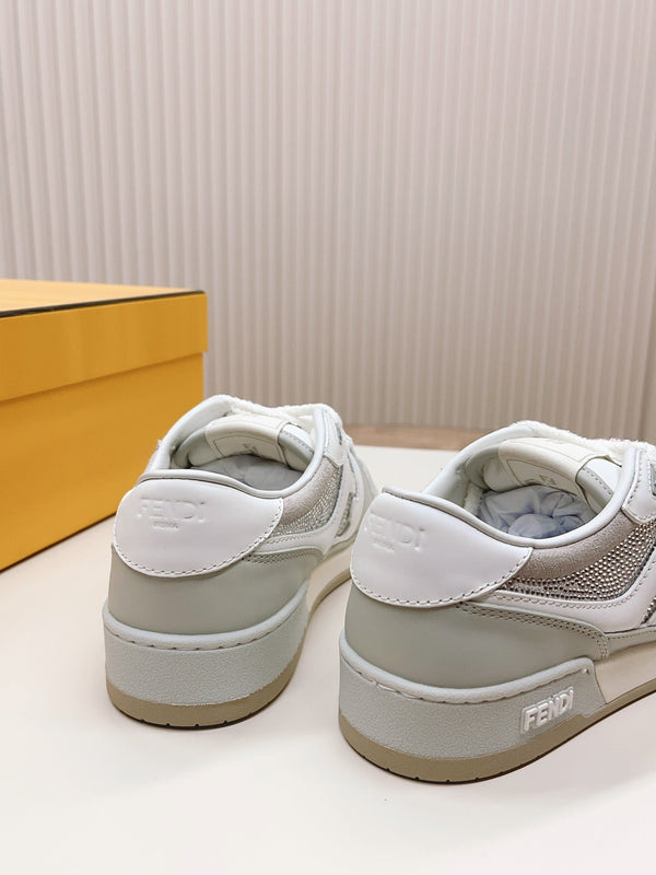 FENDI CASUAL SNEAKER IN GREY CALFSKIN ATTACH RHINSTONES