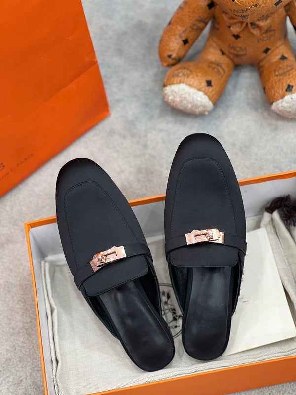 OZ Mule in tessuto spesso di seta nera/pelle di pecora