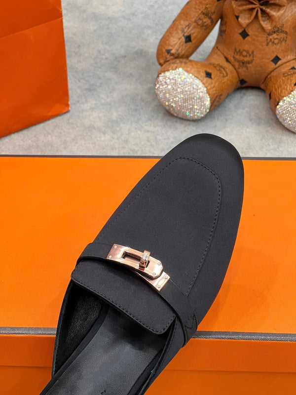 OZ Mule in tessuto spesso di seta nera/pelle di pecora