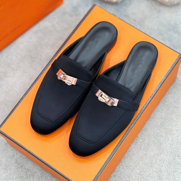 OZ Mule in tessuto spesso di seta nera/pelle di pecora