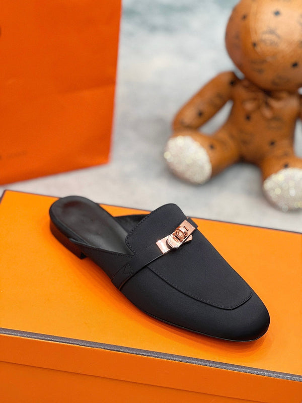 OZ Mule in tessuto spesso di seta nera/pelle di pecora