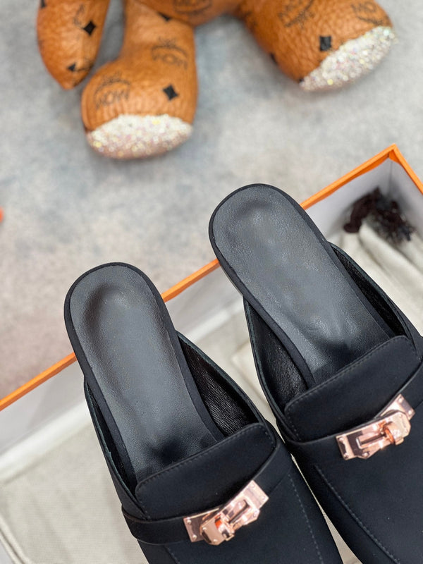 OZ Mule in tessuto spesso di seta nera/pelle di pecora