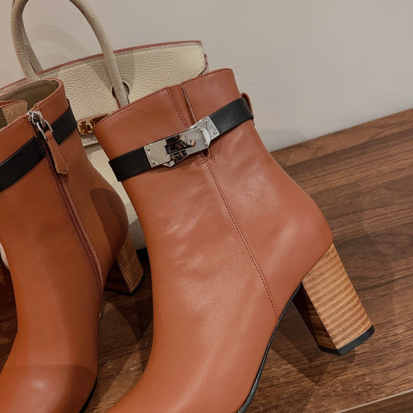 Stivaletto HM Saint Germain in pelle di vitello marrone e nero