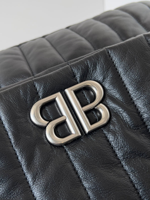 MONACO BAG 32 IN BLACK QUILTED THIN CALFSKIN SILVER HARDWARE