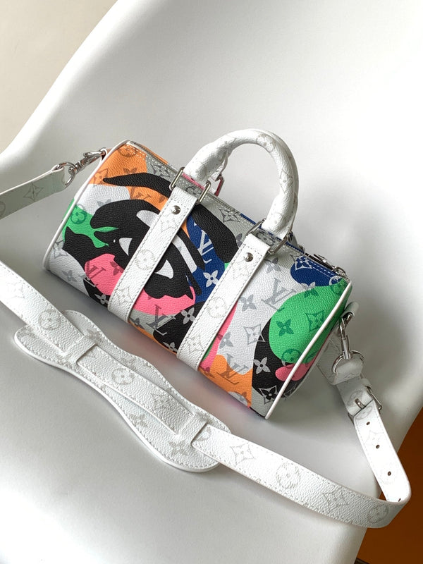 LV M46701 Keepall Bandoulière 25 Multicolor Monogram Canvas & Cowhide