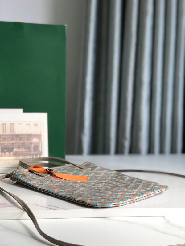 BORSA POITIERS CLAIRE-VOIE 24 IN TELA GOYARDINE GRIGIO MIX BLU E PELLE DI VITELLO