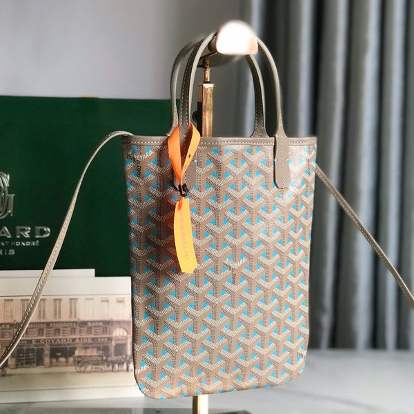 BORSA POITIERS CLAIRE-VOIE 24 IN TELA GOYARDINE GRIGIO MIX BLU E PELLE DI VITELLO