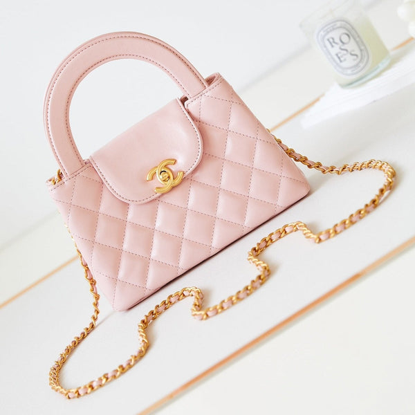 cc 24a nano 19cm kelly shopper bag light pink lambskin